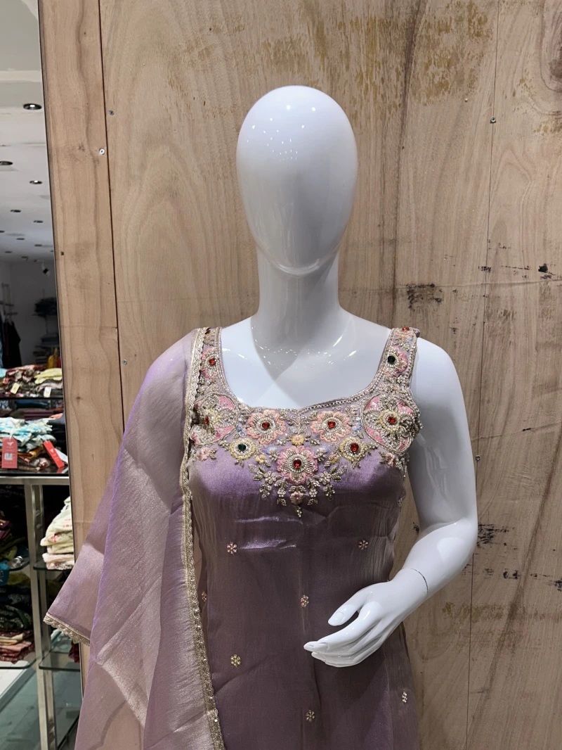 Lavender Shimmer Tissue Stoned Sharara Set 3