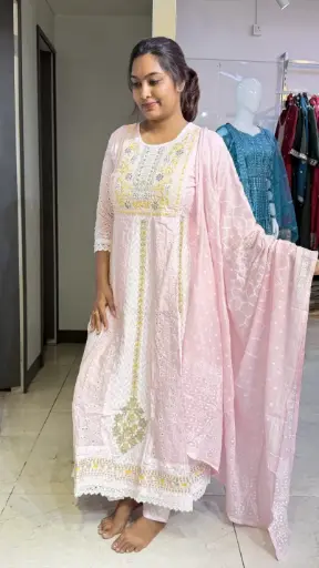 [0000] Baby pink anarkali set